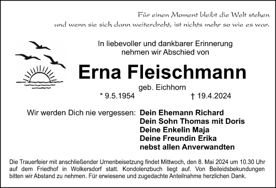 Traueranzeige von Erna Fleischmann von Schwabacher Tagblatt Lokal