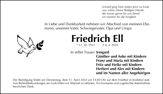 Traueranzeige von Friedrich Ell von Gesamtausgabe Nürnberger Nachrichten/ Nürnberger Ztg.
