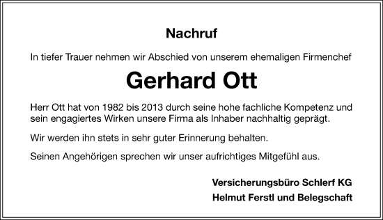 Traueranzeige von Gerhard Ott von Nordbayer. Nachrichten Forchheim/ Nordbayer. Nachrichten Herzogenaurach