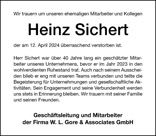 Traueranzeige von Heinz Sichert von HRHV,HAB