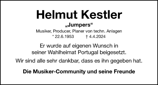 Traueranzeige von Helmut Kestler von Gesamtausgabe Nürnberger Nachrichten/ Nürnberger Ztg.