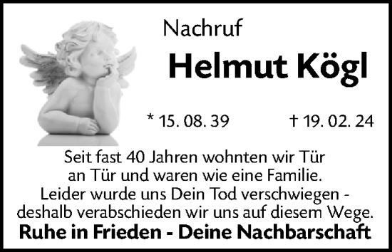 Traueranzeige von Helmut Kögl von Gesamtausgabe Nürnberger Nachrichten/ Nürnberger Ztg.