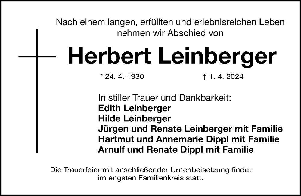 Traueranzeigen von Herbert Leinberger | trauer.nn.de