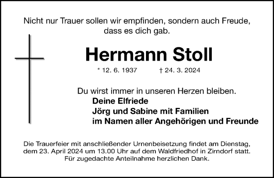 Traueranzeige von Hermann Stoll von Fürther Nachrichten Lokal