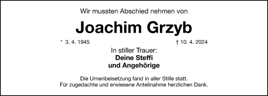 Traueranzeige von Joachim Grzyb von Gesamtausgabe Nürnberger Nachrichten/ Nürnberger Ztg.