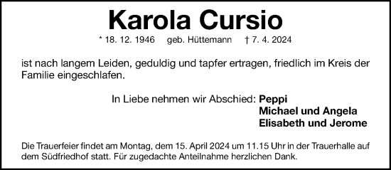 Traueranzeige von Karola Cursio von Gesamtausgabe Nürnberger Nachrichten/ Nürnberger Ztg.