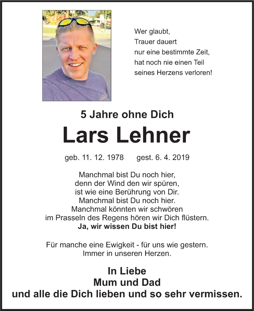  Traueranzeige für Lars Lehner vom 06.04.2024 aus Nordbayerische Nachrichten Pegnitz Lokal
