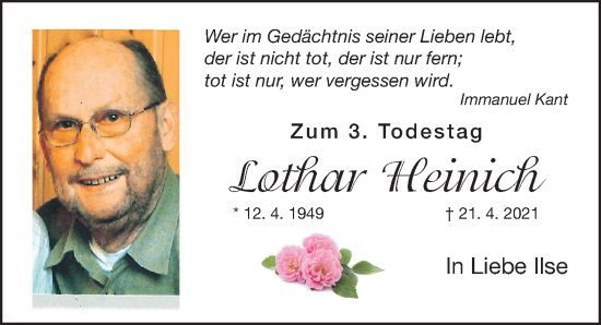 Traueranzeige von Lothar Heinich von Gesamtausgabe Nürnberger Nachrichten/ Nürnberger Ztg.