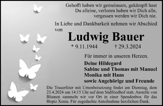 Traueranzeige von Ludwig Bauer von Gesamtausgabe Nürnberger Nachrichten/ Nürnberger Ztg.