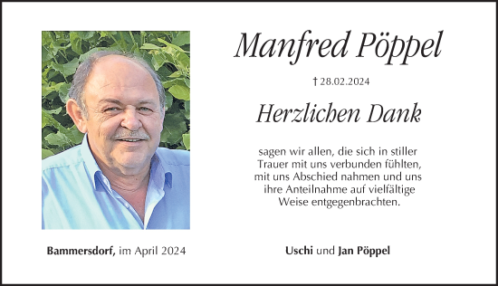 Traueranzeige von Manfred Pöppel von Erlanger Nachrichten/ Nordbayer. Nachrichten Forchheim