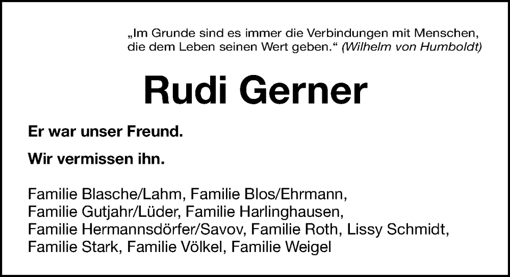  Traueranzeige für Rudolf Gerner vom 24.04.2024 aus Gesamtausgabe Nürnberger Nachrichten/ Nürnberger Ztg.