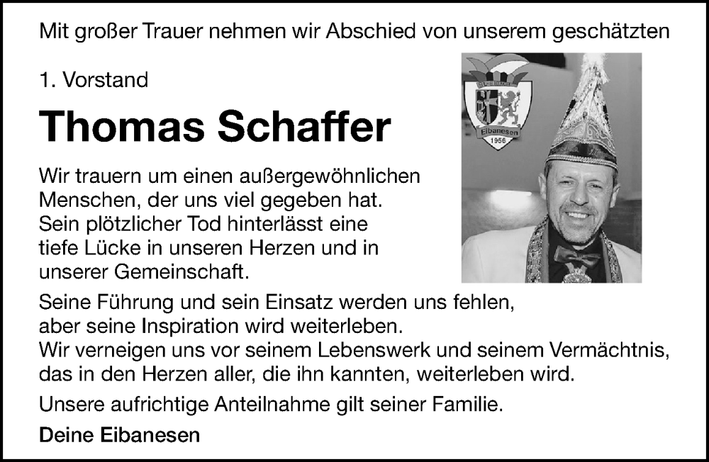  Traueranzeige für Thomas Schaffer vom 13.04.2024 aus Gesamtausgabe Nürnberger Nachrichten/ Nürnberger Ztg.