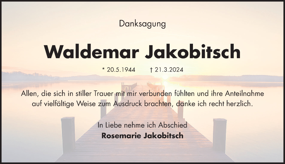  Traueranzeige für Waldemar Jakobitsch vom 27.04.2024 aus Schwabacher Tagblatt Lokal