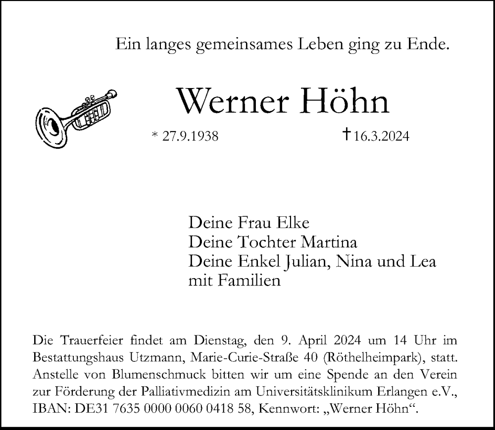 Traueranzeigen von Werner Höhn | trauer.nn.de