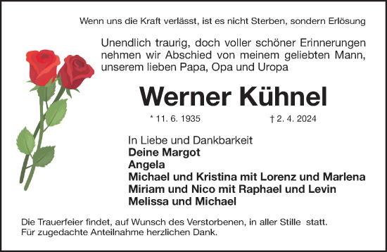 Traueranzeige von Werner Kühnel von Fürther Nachrichten Lokal