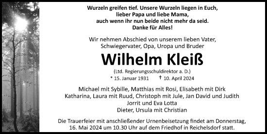 Traueranzeige von Wilhelm Kleiß von Gesamtausgabe Nürnberger Nachrichten/ Nürnberger Ztg.