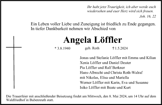Traueranzeige von Angela Löffler von Erlanger Nachrichten Lokal