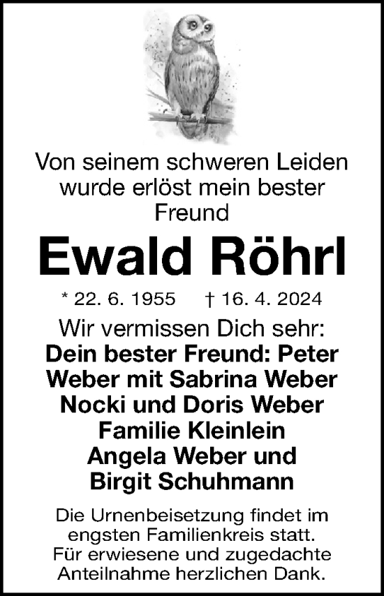 Traueranzeige von Ewald Röhrl von Gesamtausgabe Nürnberger Nachrichten/ Nürnberger Ztg.