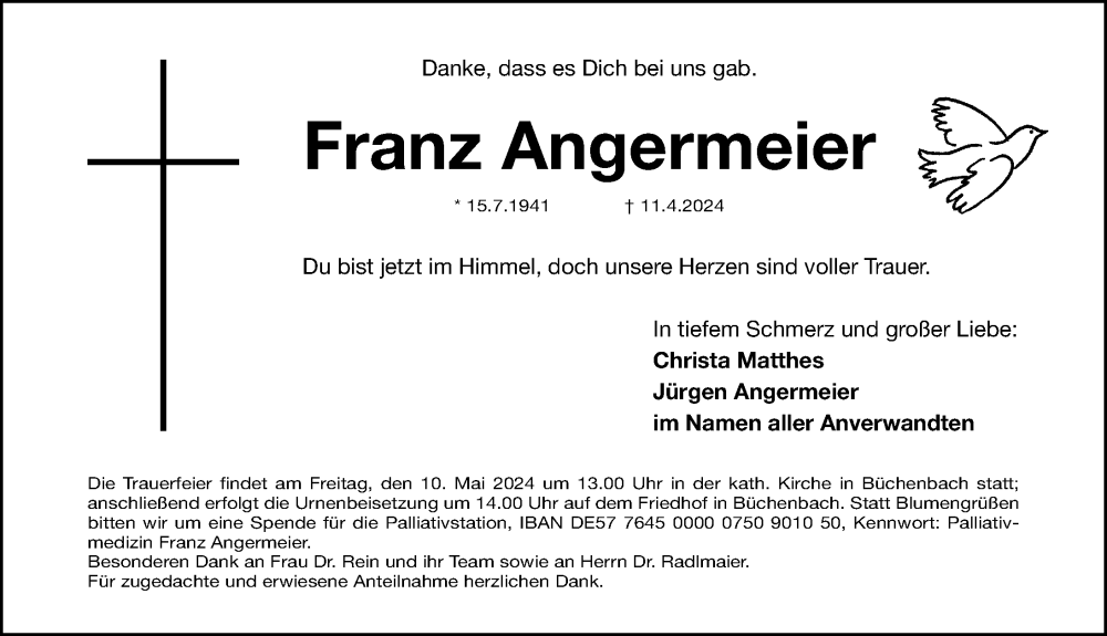  Traueranzeige für Franz Angermeier vom 04.05.2024 aus Roth-Hilpoltsteiner Volkszeitung Lokal