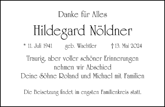 Traueranzeigen von Hildegard Nöldner | trauer.nn.de