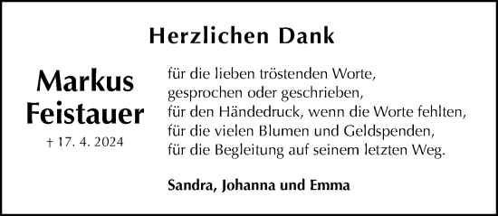 Traueranzeige von Markus Feistauer von Gesamtausgabe Nürnberger Nachrichten/ Nürnberger Ztg.