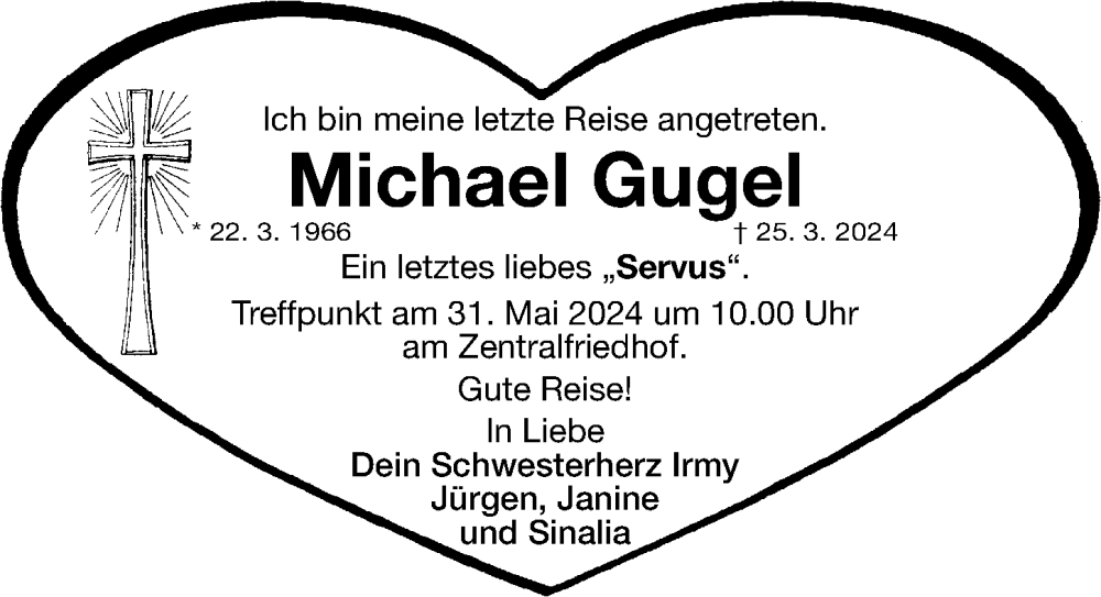  Traueranzeige für Michael Gugel vom 29.05.2024 aus Erlanger Nachrichten Lokal