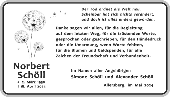Traueranzeige von Norbert Schöll von Roth-Hilpoltsteiner Volkszeitung Lokal