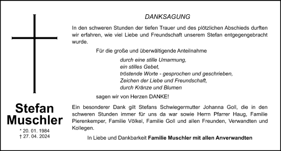 Traueranzeige von Stefan Muschler von Gesamtausgabe Nürnberger Nachrichten/ Nürnberger Ztg.