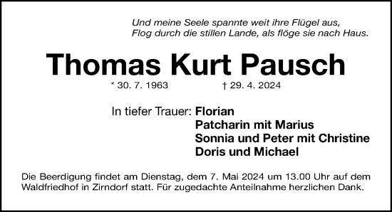 Traueranzeige von Thomas Kurt Pausch von Fürther Nachrichten Lokal