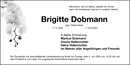 Traueranzeige von Brigitte Dobmann von Fürther Nachrichten Lokal