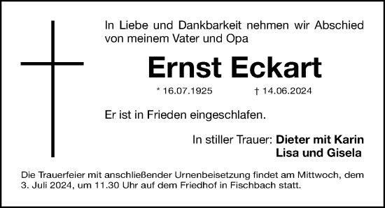 Traueranzeige von Ernst Eckart von Gesamtausgabe Nürnberger Nachrichten/ Nürnberger Ztg.