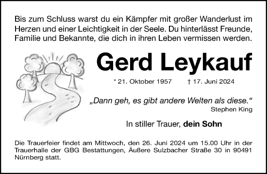 Traueranzeige von Gerd Leykauf von Gesamtausgabe Nürnberger Nachrichten/ Nürnberger Ztg.