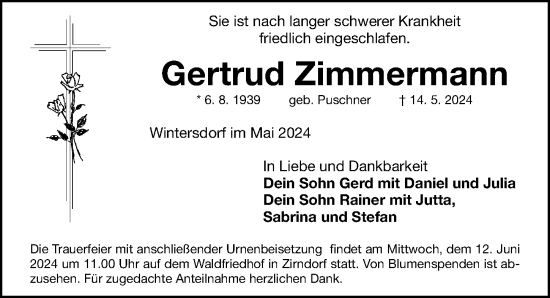 Traueranzeige von Gertrud Zimmermann von Fürther Nachrichten Lokal