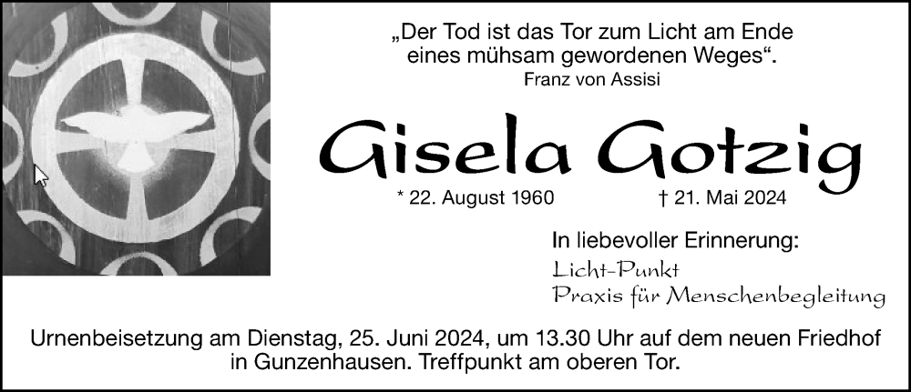 Traueranzeigen Von Gisela Gotzig 