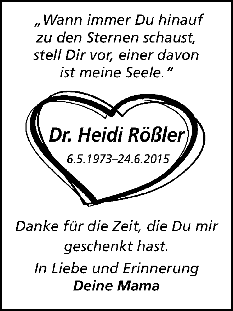  Traueranzeige für Heidi Rößler vom 24.06.2024 aus Gesamtausgabe Nürnberger Nachrichten/ Nürnberger Ztg.