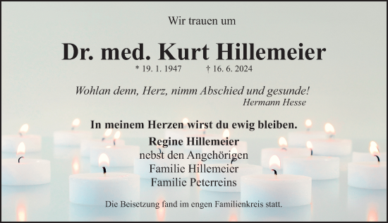 Traueranzeige von Kurt Hillemeier von Gesamtausgabe Nürnberger Nachrichten/ Nürnberger Ztg.