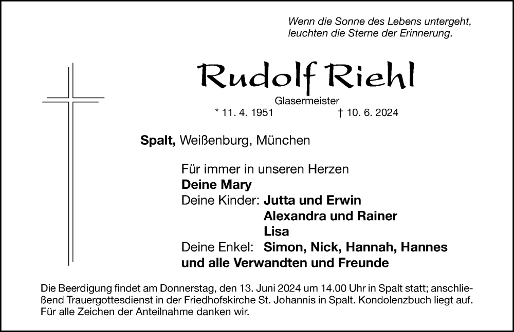  Traueranzeige für Rudolf Riehl vom 11.06.2024 aus Roth-Hilpoltsteiner Volkszeitung Lokal