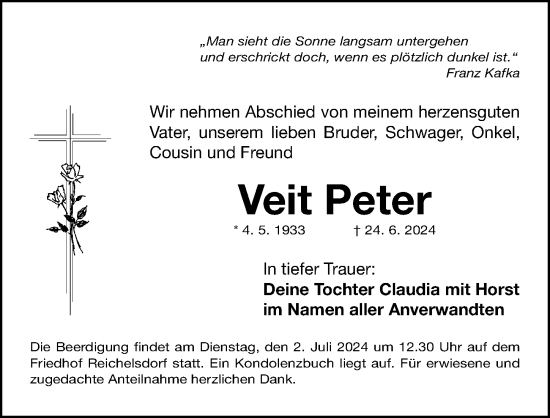 Traueranzeige von Veit Peter von Gesamtausgabe Nürnberger Nachrichten/ Nürnberger Ztg.