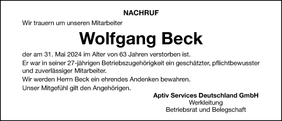 Traueranzeige von Wolfgang Beck von Neumarkter Nachrichten Lokal