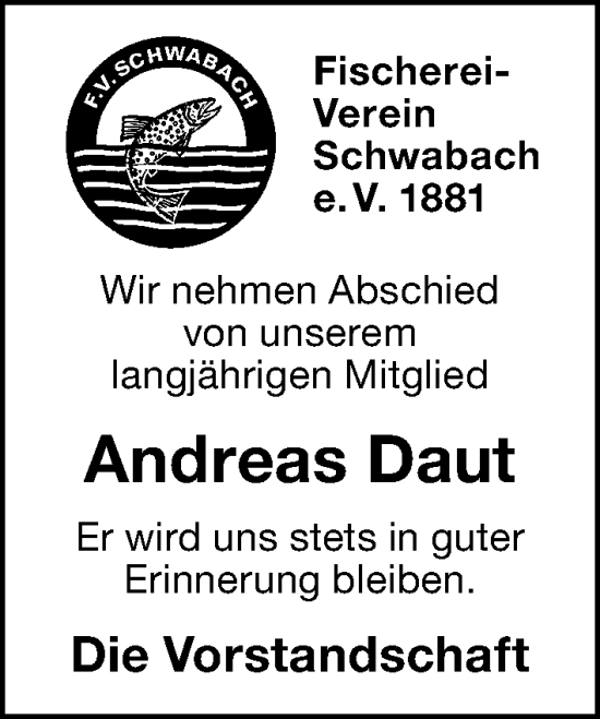 Traueranzeige von Andreas Daut von Schwabacher Tagblatt Lokal