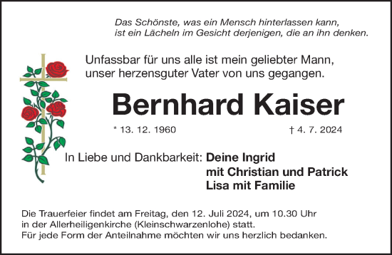 Traueranzeige von Bernhard Kaiser von Gesamtausgabe Nürnberger Nachrichten/ Nürnberger Ztg.