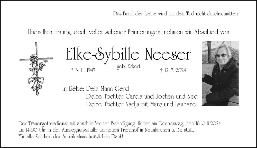 Traueranzeigen von Elke-Sybille Neeser | trauer.nn.de