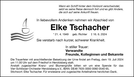 Traueranzeige von Elke Tschacher von Gesamtausgabe Nürnberger Nachrichten/ Nürnberger Ztg.