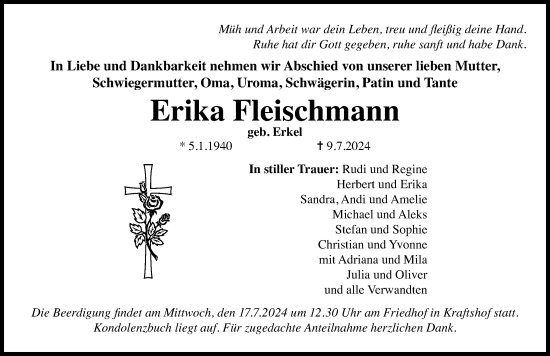 Traueranzeige von Erika Fleischmann von Gesamtausgabe Nürnberger Nachrichten/ Nürnberger Ztg.