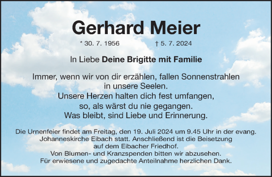 Traueranzeige von Gerhard Meier von Gesamtausgabe Nürnberger Nachrichten/ Nürnberger Ztg.