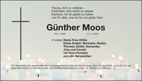 Traueranzeige von Günther Moos von Gesamtausgabe Nürnberger Nachrichten/ Nürnberger Ztg.
