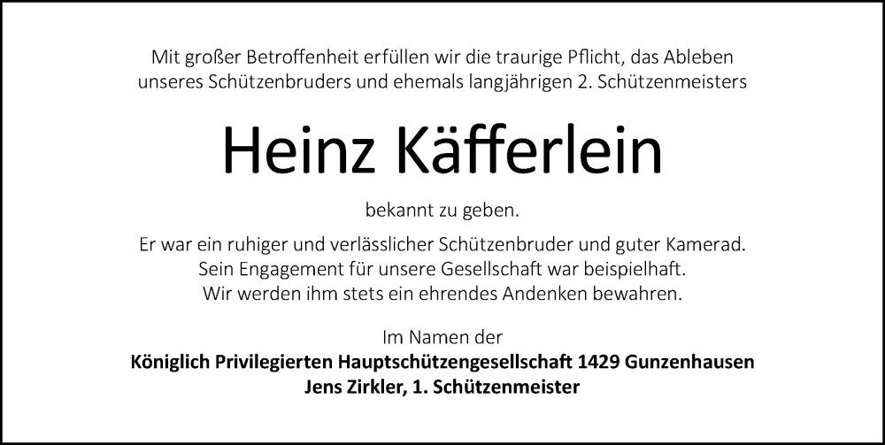  Traueranzeige für Heinz Käfferlein vom 02.07.2024 aus Altmühl-Bote Lokal
