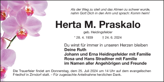 Traueranzeige von Herta  Praskalo von Fürther Nachrichten Lokal