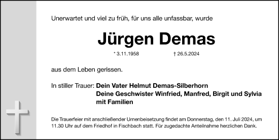 Traueranzeige von Jürgen Demas von Gesamtausgabe Nürnberger Nachrichten/ Nürnberger Ztg.