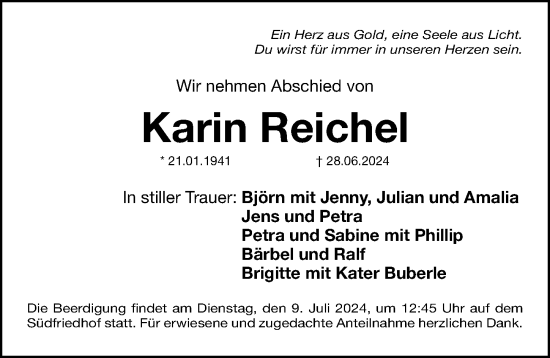 Traueranzeige von Karin Reichel von Gesamtausgabe Nürnberger Nachrichten/ Nürnberger Ztg.